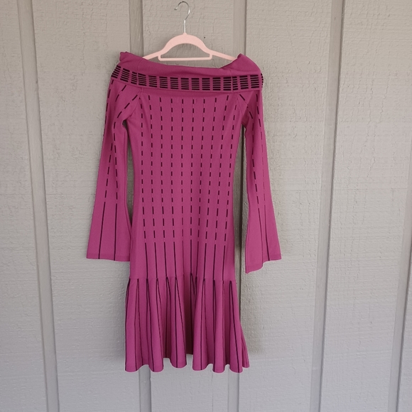 Prabal Gurung Women Striped Off Shoulder Dress Size 0 Knit Long Sleeve Preppy - Picture 5 of 14